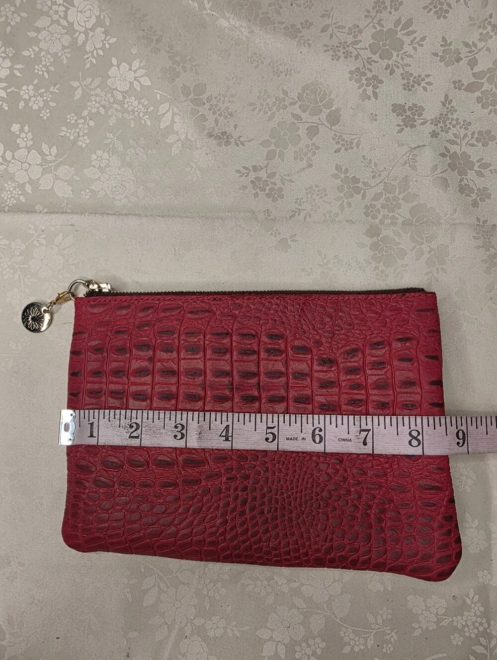 Planner Perfect Red Alligator Croc Embossed Leather Zippered Pouch Clutch